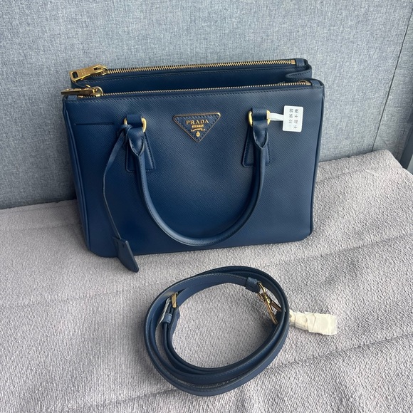 Prada Handbags - Prada Navy Blue Leather Satchel